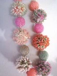 Zulu necklace pom-poms  soft pinks and greens